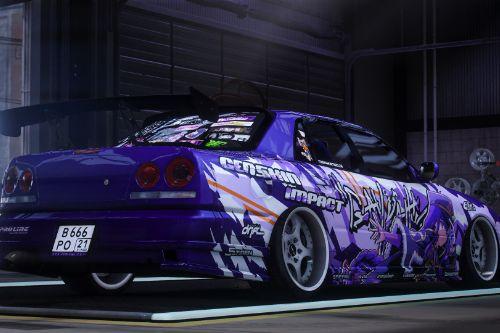 [Itasha] URAS-SKYLINE ER34  "Genshin Impact" shogun raiden paintjob